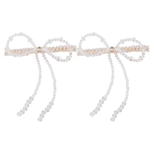 1 x 1 Paar klare Perlen Schleife Haarspange süße Frauen Haarnadel für Mädchen lange Schleife Haarspangen Zöpfe Halteklammer von Aurgiarme