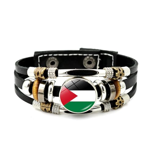 Aurgiarme Palästinensie Flagge Lederarmbänder Mehrschichtige Gewebte Perlenarmband Für Männer Frauen Armband Schmuck Mode Accessoires Verstellbares Kettenarmband von Aurgiarme