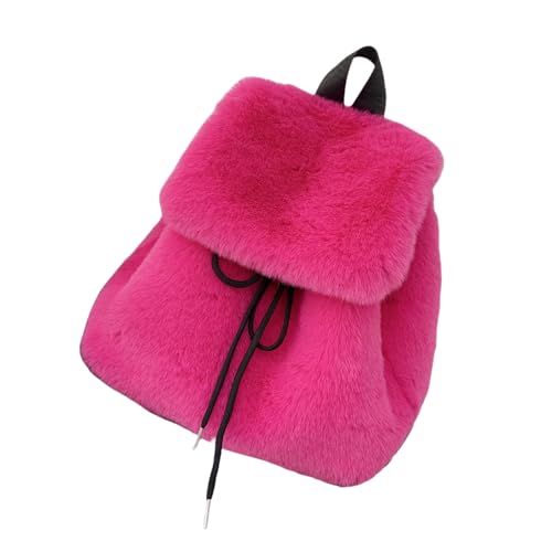 Aurgiarme Pelziger Rucksack Mit Kordelschließungen Klappen Deckbacktasche Mode Winter Plüsch Schultasche Für Frauen Weicher Fuzzy Draw String von Aurgiarme