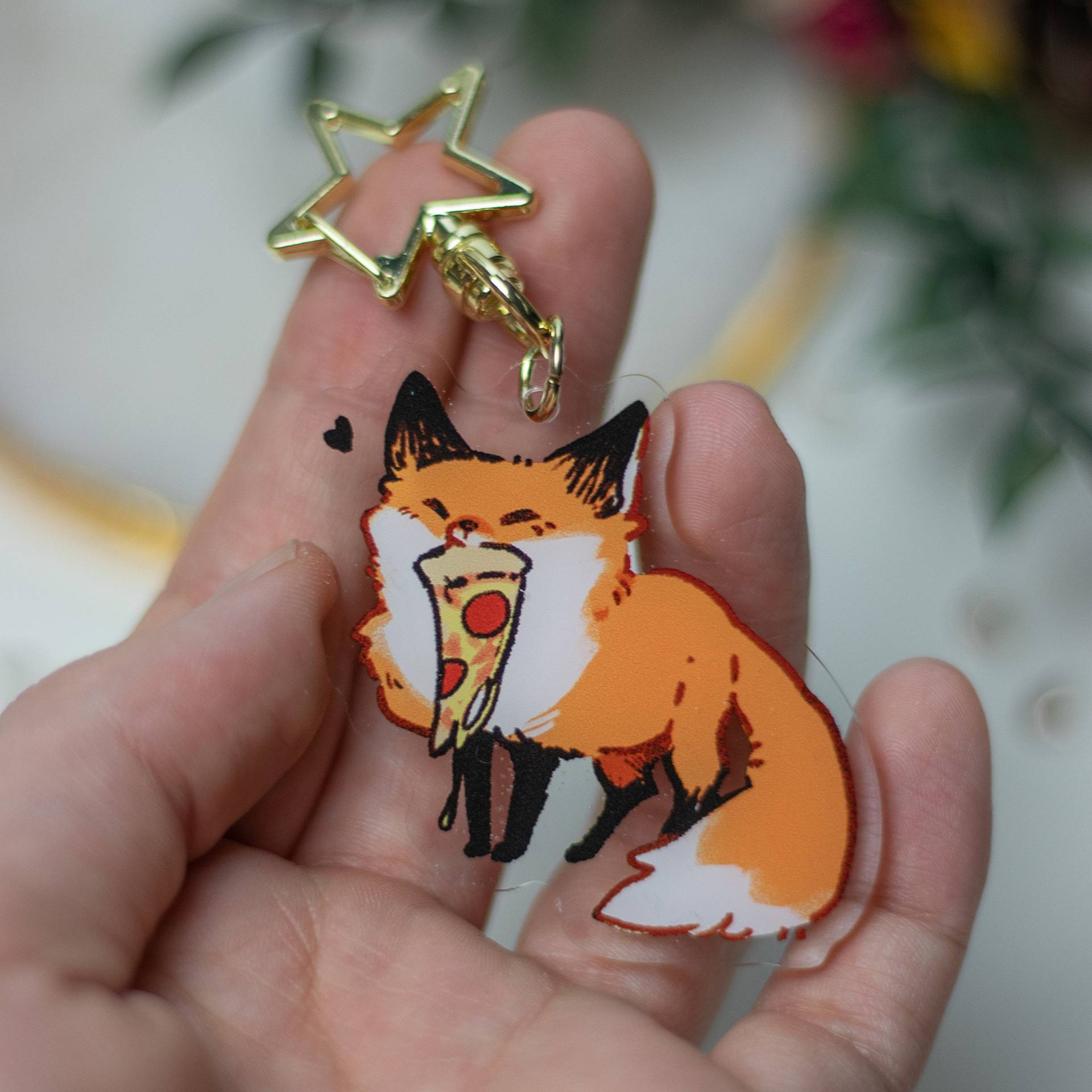 Pizza Fox | Acrylic Charm Transparent Double Sided Keychain Birthday Gift Christmas Present von AurigaeArt
