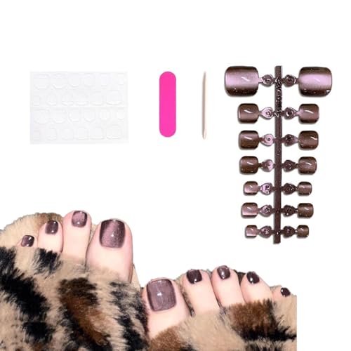 Auriselle 14 Stück Kristall Cat Eye Press On Zehennägel Glänzend Braun Farbverlauf Quadratische Fake Zehennägel Mittel French Fingernägel Künstliche Nägel Für Frauen von Auriselle