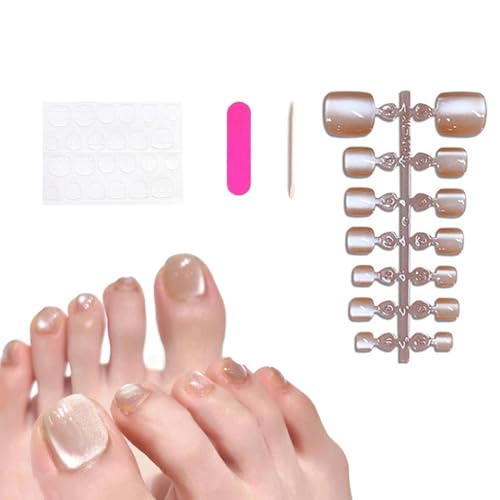 Auriselle 14 Stück Kristall Cat Eye Press On Zehennägel Glänzend Hautfarbe Farbverlauf Quadratische Fake Zehennägel Mittel French Fingernägel Künstliche Nägel Für Frauen von Auriselle