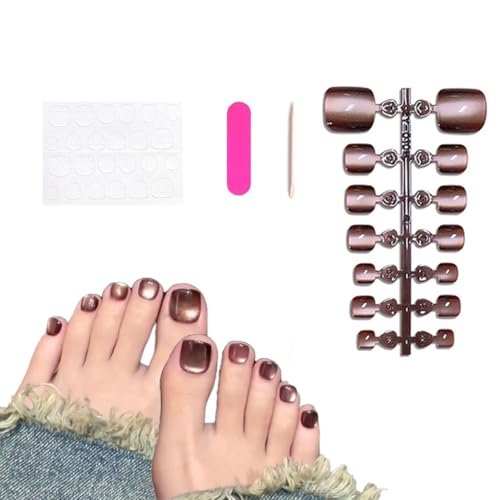 Auriselle 14 Stück Kristall Cat Eye Press On Zehennägel Glänzend Rot Farbverlauf Quadratische Fake Zehennägel Mittel French Fingernägel Künstliche Nägel Für Frauen von Auriselle