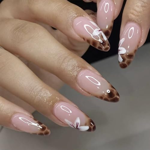 Auriselle 24 Stück 12 Größen Nails Press on Nails Set French Leopardenmuster mit Blumenmuster Mandel Nail Tips Nageltips zum Aufkleben Fake Kunstnägel Künstliche Nägel Partys Alltag Frauen, Braun Auriselle 24 Stück 12 Größen Nails Press on Nails Set French Leopardenmuster mit Blumenmuster Mandel Nail Tips Nageltips zum Aufkleben Fake Kunstnägel Künstliche Nägel Partys Alltag Frauen, Braun von Auriselle