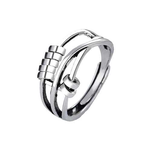 Auriselle Angst Ringe für Damen Verstellbar Angst-Stress-Ringe Open Spinner Perlen mit Triple-Layer Glänzend Silber Offen Fidget Ringes für Frauen von Auriselle