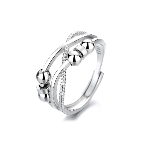 Auriselle Angst Ringe für Damen Verstellbar Angst-Stress-Ringe Open Spinner Perlen mit Überkreuzung Doppelte Lage Glänzend Silber Offen Fidget Ringes für Frauen von Auriselle