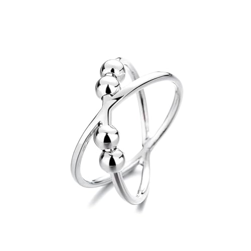 Auriselle Angst Ringe für Damen Verstellbar Angst-Stress-Ringe Open Spinner Perlen mit Überkreuzung Doppelte Lage Glänzend Silber Offen Fidget Ringes für Frauen von Auriselle