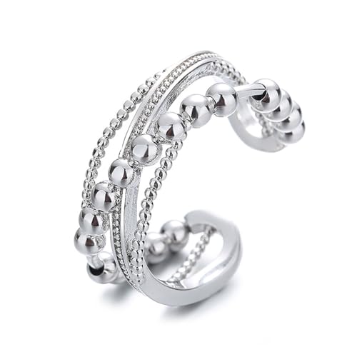 Auriselle Angst Ringe für Damen Verstellbar Angst-Stress-Ringe Open Spinner Perlen mit Überkreuzung Doppelte Lage Line Glänzend Silber Offen Fidget Ringes für Frauen von Auriselle