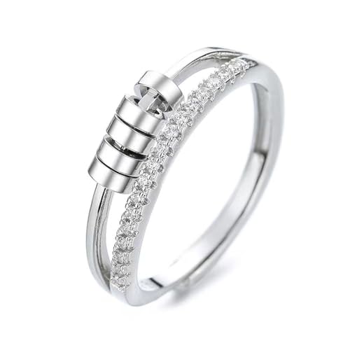 Auriselle Angst Ringe für Damen Verstellbar Angst-Stress-Ringe Zirkonfassung Open Spinner Perlen mit Doppelte Lage Glänzend Silber Offen Fidget Ringes für Frauen von Auriselle