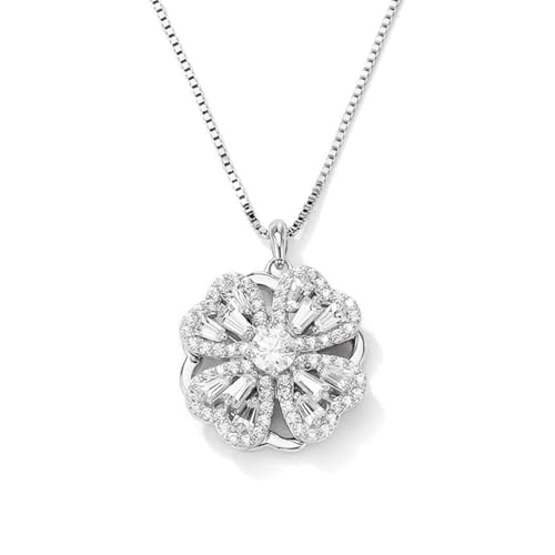 Auriselle Damen Drehbare Herz Vierblättriges Kleeblatt Anhänger Zirkonfassung Schmuck Verstellbare Kette Halsketten Länge 40-45cm für Frauen Geburtstagsgeschenke von Auriselle