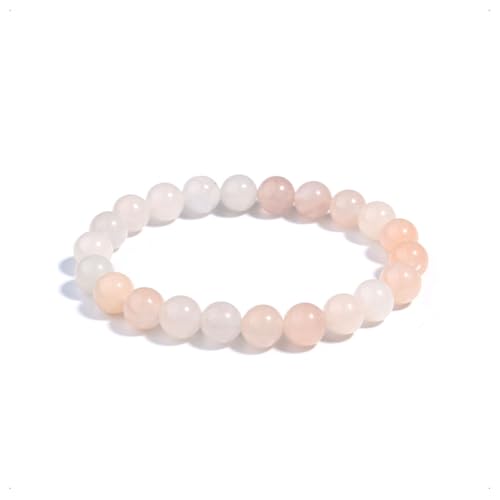 Auriselle Damen Herren Echtes Natursteinarmband mit Runden 6-mm-Perlen Elastische Schmuckarmbänder Spirituelles Orange-weißem Kristallachat zur Linderung von Angstzuständen, A von Auriselle