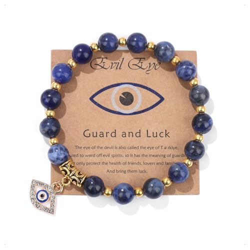 Auriselle Damen Herren Echtes Natursteinarmband mit Runden 8-mm-Perlen Albtraum-Auge Anhänger Elastisches Spirituelles Kristallperlenarmband zur Linderung von Angstzuständen mit Bedeutungskarte, B von Auriselle