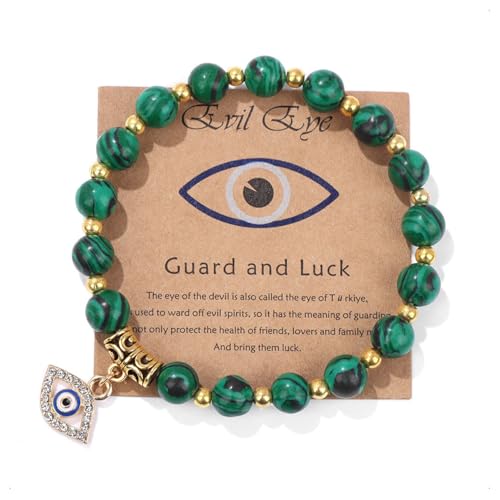 Auriselle Damen Herren Echtes Natursteinarmband mit Runden 8-mm-Perlen Albtraum-Auge Anhänger Elastisches Spirituelles Kristallperlenarmband zur Linderung von Angstzuständen mit Bedeutungskarte, C von Auriselle