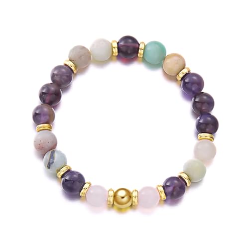Auriselle Damen Herren Echtes Natursteinarmband mit Runden 8-mm-Perlen Elastische Schmuckarmbänder Spirituelles Kristallperlenarmband zur Linderung von Angstzuständen, B von Auriselle