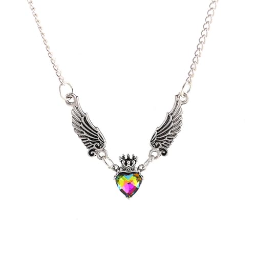 Auriselle Damen Herzförmige Kronenflügel Anhänger Strassfassung Schmuck Verstellbare Kette Halsketten Länge 40-45cm für Frauen Geburtstagsgeschenke von Auriselle