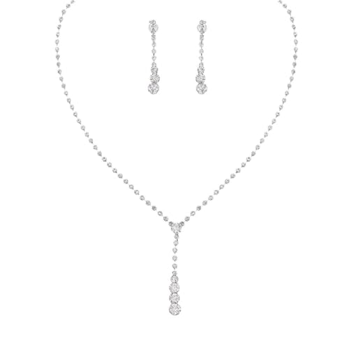 Auriselle Damen Schmuck Set Klassiker Diamantkette Ohrringe 2 Stück Frauen Schmuck mit Strassfassung Hochzeit Geschenke für Ladies von Auriselle