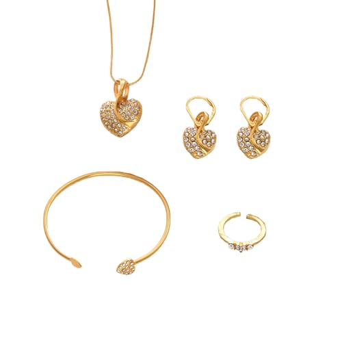 Auriselle Damen Schmuck Set Liebe Form Strassfassung Ohrringe Halskette Armband Ring 4 Stück Frauen Schmuck mit Cubic Zirkonia Hochzeit Geschenke für Frauen Ladies von Auriselle
