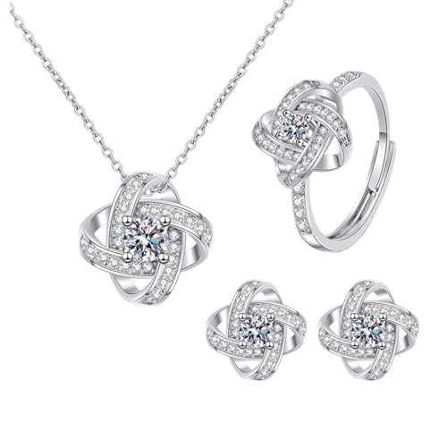 Auriselle Damen Schmuck Set Vierblättriges Halskette Ohrstecker Ring 3 Stück Frauen Schmuck mit Cubic Zirkonia Hochzeit Geschenke für Ladies von Auriselle