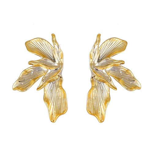 Auriselle Dreidimensionales Blütenblattform Ohrringe für Damen, Blume Acrylmaterial Blumenohrringe Glänzend Flower Earrings Verstellbare Stecker Jewelry Schmuck Women Frauen Mädchen, Goldene von Auriselle