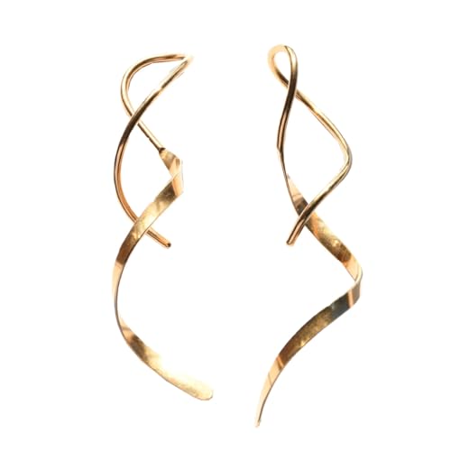 Auriselle Geometrisches Spiraldesign/Mehrere Metallringe Lange Ohrringe für Damen, Edelstahl Glänzend Lang Earrings Verstellbare Stecker Jewelry Schmuck Women Frauen Mädchen, Goldene von Auriselle