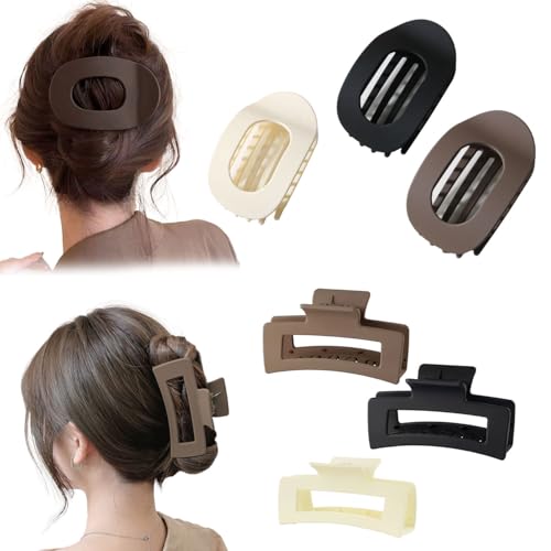 Auriselle Große Haarspangen 10.5cm 3 Stück Rechteckige Rutschfestes Haar Jaw Clips + 3 Flach Sicherer Haar Krallen für Frauen Haarstyling-Zubehör (Weiß + Schwarz+ Braun) von Auriselle
