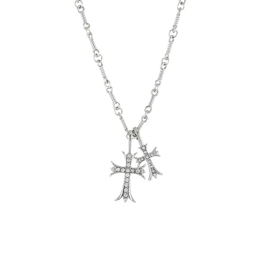 Auriselle Herren Halskette Doppelkreuz Anhänger Strass Vintage Wikinger Halskette Legierung Retro Gothic Anhänger Schmuck Geschenke für Männer Jungen Vater Länge 41-50cm von Auriselle
