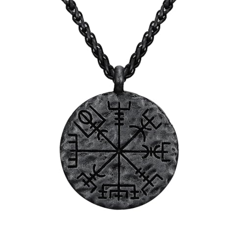 Auriselle Herren Halskette Kompass Anhänger Vintage Wikinger Kette Halskette Retro Gothic Runen Anhänger Schmuck Geschenke für Männer Jungen Vater Länge 60cm von Auriselle