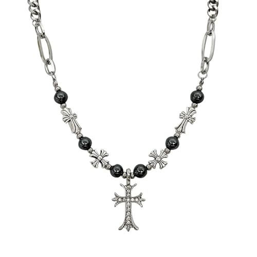 Auriselle Herren Halskette Kreuz Wunschstein Anhänger Strass Vintage Wikinger Halskette Legierung Retro Gothic Anhänger Schmuck Geschenke für Männer Jungen Vater Länge 41-50cm von Auriselle
