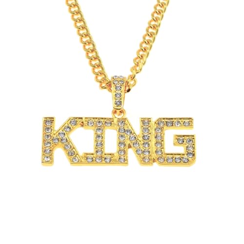 Auriselle Herren Hip Hop KING Halskette Anhänger Kette, Strassbesetzt Chain Verstellbare Länge Vintage Retro Schmuck Strasssteinen Glänzend Party Streetwear Accessoires Geschenk Männer Jungen, 66cm von Auriselle