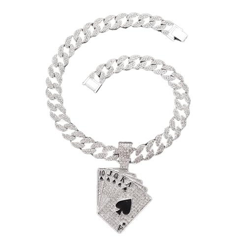 Auriselle Herren Hip Hop Pokerkarten Halskette Anhänger Kette, Strassbesetzt Chain Verstellbare Länge Vintage Retro Schmuck Strasssteinen Glänzend Streetwear Accessoires Geschenk Männer Jungen, 45cm von Auriselle