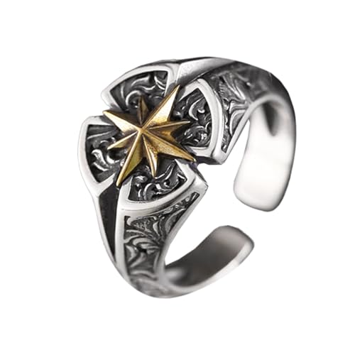 Auriselle Herren Wikinger Ring Verstellbarer Ring mit Sternenlicht Muster, Offene Retro Punk Hip Hop Gothic Schmuck Unisex Vintage Party Geburtstag/Weihnachten/Ostern Geschenk für Männer Jungen Damen von Auriselle