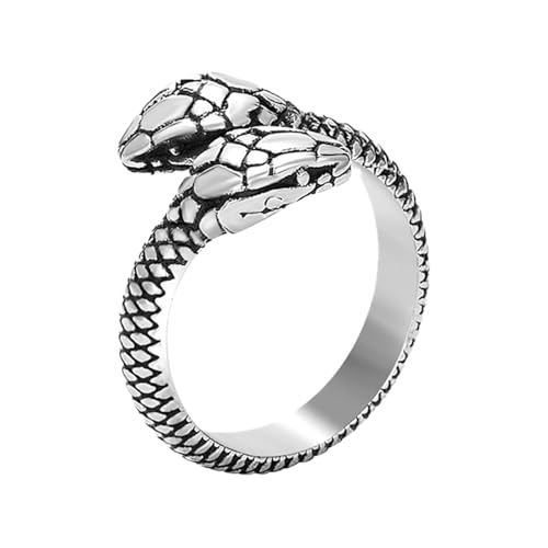 Auriselle Herren Wikinger Ring Verstellbarer mit Doppelköpfige Schlangen Muster, Offene Ring Versilberungsprozess Retro Punk Gothic Schmuck, Unisex Vintage Geburtstag Geschenk für Männer Jungen Damen von Auriselle