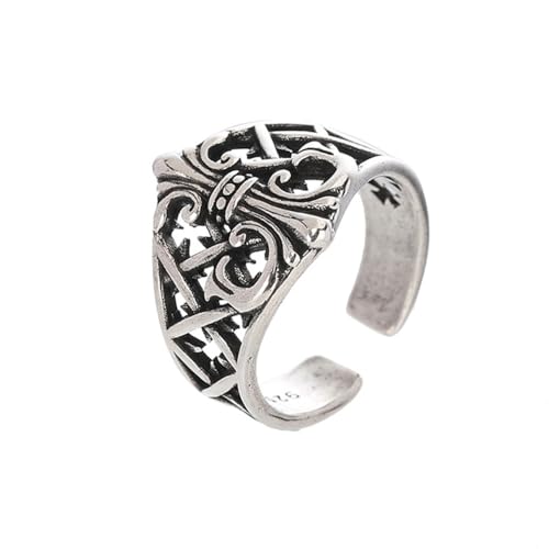 Auriselle Herren Wikinger Ring mit Ankerform Schnitzereien Muster, Offene Verstellbarer Retro Punk Gothic Schmuck, Unisex Vintage Geburtstag Weihnachten Geschenk für Männer Jungen Damen von Auriselle