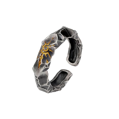Auriselle Herrenring Verstellbar Goldene Sonnen Runen Vintage Wikinger Retro Offener Ring Daumenring Gothic Schmuck Geschenke für Männer Jungen Vater, Schwarz von Auriselle