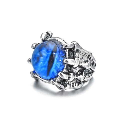 Auriselle Herrenring Verstellbar Totenkopf Zirkon Teufelsauge Vintage Wikinger Retro Offener Ring Daumenring Gothic Schmuck Geschenke für Männer Jungen Vater, Blau von Auriselle