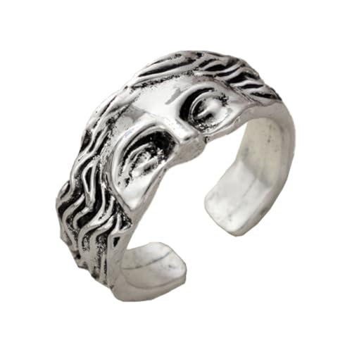 Auriselle Herrenring Verstellbar Venus Gesichtsmaske Vintage Wikinger Retro Offener Ring Daumenring Gothic Schmuck Geschenke für Männer Jungen Vater, Silber von Auriselle
