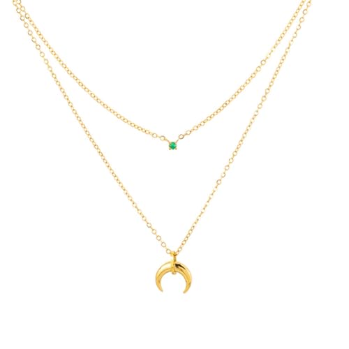 Auriselle Layering Halskette Damen, 18K Vergoldet Mond Anhänger Kette Grünen Strasssteinen Glänzend Klassisch, Titan-Stahl Necklace Separat Getragen Werden Verstellbare Jewelry Schmuck Mädchen Golden Auriselle Layering Halskette Damen, 18K Vergoldet Mond Anhänger Kette Grünen Strasssteinen Glänzend Klassisch, Titan-Stahl Necklace Separat Getragen Werden Verstellbare Jewelry Schmuck Mädchen Golden von Auriselle