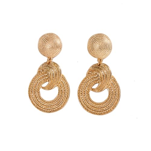 Auriselle Mehrere Metallringe als Anhänger Lange Ohrringe für Damen, Rattan-Design im Retro-Stil Glänzend Lang Earrings Verstellbare Stecker Jewelry Schmuck Women Frauen Mädchen, Goldene von Auriselle