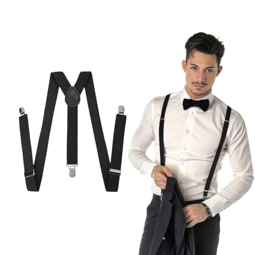 Auriselle Motorrad Hosenträger Herren Extra Stark Clips 2.5 cm mit Sehr Starken 3 Metall Clips Hosenträger Elastisch und Verstellbar für Männer und Damen Motorrad, Anzug (Schwarz) von Auriselle