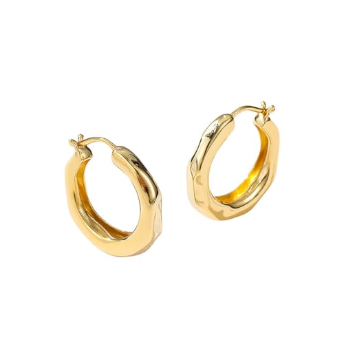 Auriselle Ohrringe Creolen für Damen Wasserwellenmuster, Ohrstecker Glänzend Klassisch Hoop Earrings Runde Verstellbare Stecker Ohrhaken Jewelry Schmuck Frauen Mädchen, Goldene von Auriselle