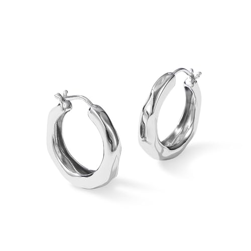 Auriselle Ohrringe Creolen für Damen Wasserwellenmuster, Ohrstecker Glänzend Klassisch Hoop Earrings Runde Verstellbare Stecker Ohrhaken Jewelry Schmuck Frauen Mädchen, Silbern von Auriselle