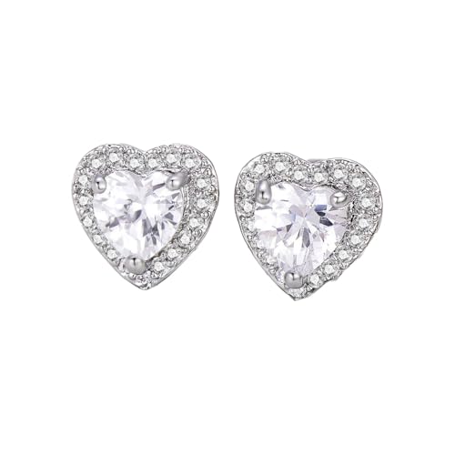 Auriselle Ohrringe für Damen Zirkonia Liebendes Herz, Zirkon Glänzend Klassisch Earrings Herz-Ohrringe Verstellbare Ohrstecker Stecker Heart Jewelry Schmuck Frauen Mädchen, Silbern von Auriselle