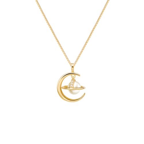Auriselle Strass Halskette Damen, 925 Silber Plattiert Mondplanet Anhänger Perlendekoration Kette Strasssteinen, Necklace Ketten Verstellbare Jewelry Schmuck Geschenkartikel Mädchen, Golden Auriselle Strass Halskette Damen, 925 Silber Plattiert Mondplanet Anhänger Perlendekoration Kette Strasssteinen, Necklace Ketten Verstellbare Jewelry Schmuck Geschenkartikel Mädchen, Golden von Auriselle