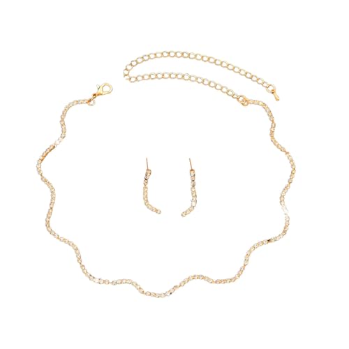 Auriselle Strass Hochzeitsschmuck Damen, 2-Teiliges Brautschmuck Schmucksets Wellenlinien Halskette Ohrring Set Strasssteinen Glänzend, Strassband Ketten Jewelry Frauen Mädchen, Golden Auriselle Strass Hochzeitsschmuck Damen, 2-Teiliges Brautschmuck Schmucksets Wellenlinien Halskette Ohrring Set Strasssteinen Glänzend, Strassband Ketten Jewelry Frauen Mädchen, Golden von Auriselle