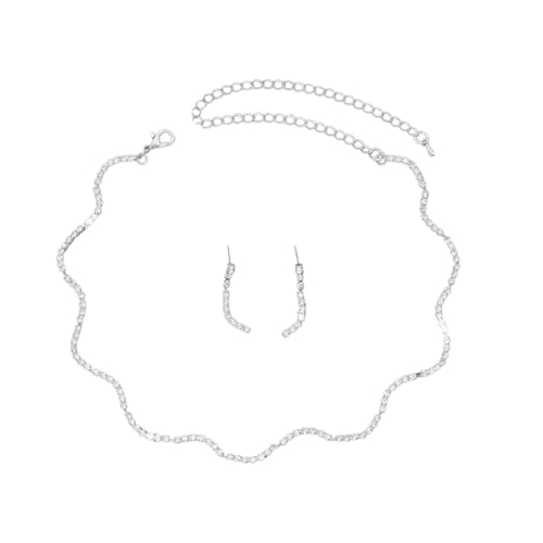 Auriselle Strass Hochzeitsschmuck Damen, 2-Teiliges Brautschmuck Schmucksets Wellenlinien Halskette Ohrring Set Strasssteinen Glänzend, Strassband Ketten Jewelry Frauen Mädchen, Silbern von Auriselle