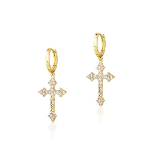 Auriselle Strass Kreuzan Hängend Lange Ohrringe Damen, Strasssteinen Glänzend Hängeohrringe Lang Earrings Ohrhaken mit Ring Verstellbare Stecker Jewelry Schmuck Women Frauen Mädchen, Goldene von Auriselle