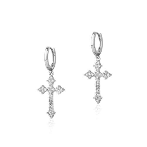 Auriselle Strass Kreuzan Hängend Lange Ohrringe Damen, Strasssteinen Glänzend Hängeohrringe Lang Earrings Ohrhaken mit Ring Verstellbare Stecker Jewelry Schmuck Women Frauen Mädchen, Silbern von Auriselle