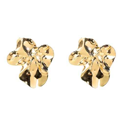 Auriselle Unregelmäßiges Metallblütenblatt Ohrringe Damen Asymmetrische Faltenelement Blumenohrringe Glänzend Flower Earrings Verstellbare Stecker Jewelry Schmuck Women Frauen Mädchen Goldene von Auriselle