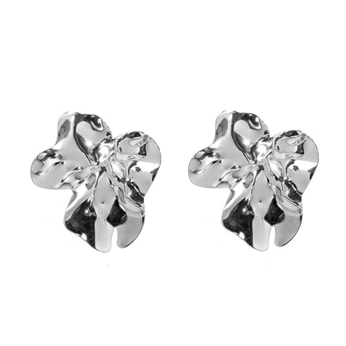 Auriselle Unregelmäßiges Metallblütenblatt Ohrringe Damen Asymmetrische Faltenelement Blumenohrringe Glänzend Flower Earrings Verstellbare Stecker Jewelry Schmuck Women Frauen Mädchen Silbern von Auriselle