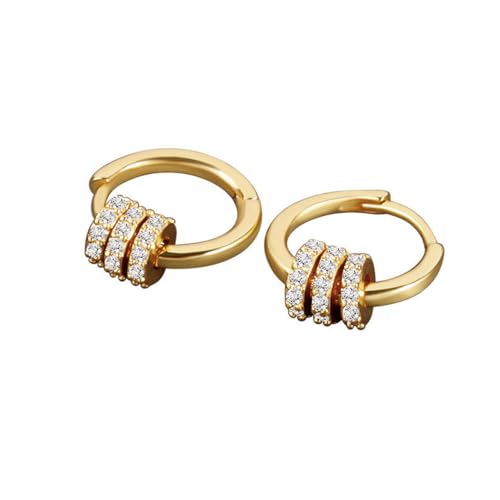 Auriselle Zirkonia Ohrringe Creolen Damen Drei-Ring-Ohrbügel, Ohrstecker Zirkon Glänzend Klassisch Hoop Earrings Runde Verstellbare Stecker Ohrhaken Jewelry Schmuck Frauen Mädchen, Goldene von Auriselle